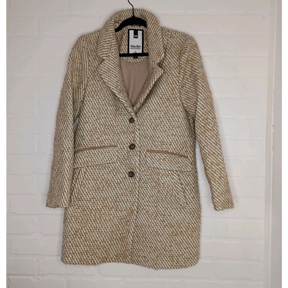 Soia & Kyo. Angora Wool Herringbone Coat Women S Canada Made Beige Notch Lapel